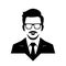 Minimalist Consultant Icon: Black And White Animated Businessman