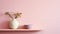 Minimalist Corner Shelf With Soft Pink Wall And Flower Vase
