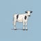 Minimalist Cow Illustration On Blue Background - Caricature-like Art
