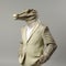 Minimalist Crocodile Suit With Alligator Hat On White Background