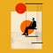 Minimalist Dada Art: Human On A Swing In Bauhaus-inspired Style