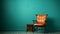 Minimalist Dark Turquoise Leather Chair On Teal Background