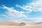 Minimalist Desert Landscape with Sand Dunes under Blue Sky with White Clouds