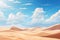Minimalist Desert Landscape with Sand Dunes under Blue Sky with White Clouds