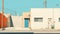 Minimalist Desert Street Scene: Cyan And Azure Illustration