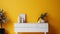 Minimalist Drawer On Yellow Wall With White Painting