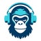 Minimalist drawing of a monkey with a headphone on a solid background. Logo style application. Generative AI.