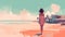 Minimalist Drawing Poster By James Gilleard Featuring Cute Jennifer On Beach