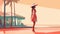 Minimalist Drawing Poster By James Gilleard Featuring A Cute Karen On A White Beach Background