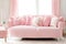 Minimalist Dream: Pink Themed Room with Stylish Sofa and Clean Interior