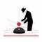 Minimalist Editorial Illustration Of A Man Working With A Red Ball And Arrows
