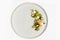 Minimalist and Elegant Gourmet Fine Dine Smoked Salmon Salad on Grey Ceramic Plate