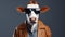 Minimalist Fashion Portrait Of A Cow In A Leather Jacket