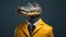 Minimalist Fashion Portrait Of Crocodile In Yellow Suit And Tie