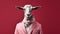 Minimalist Fashion Portrait Of Goat In Pink Suit