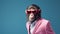 Minimalist Fashion Portrait Of Monkey In Pink Suit