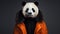 Minimalist Fashion Portrait Of Panda In Orange Parka