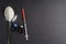 Minimalist flat lay composition sugar, spoon, syringe and vials on the dark background. Medical, Healthcare and Diabetes Concept.