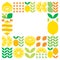 Minimalist flat vector frame, lemon fruit icon symbol. Simple geometric illustration of citrus, oranges, and leaves.