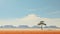 Minimalist Folk Art: Delicately Rendered Lone Tree In A Vast Desert Landscape