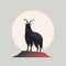 Minimalist Goat Illustration With Full Moon: A Surrealist Masterpiece