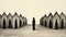 Minimalist Gothic Surrealism A Haunting Row Of Small Huts