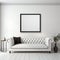 Minimalist Gothic White Leather Sofa With Blank Frame In Empty Room