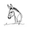 A minimalist and graceful illustration of a donkey on a plain white backdrop.