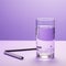 Minimalist Graphic Design: Glass Of Water And Pen In Purple Room