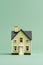 Minimalist Green Background with Miniature House AI Generated