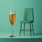 Minimalist Green Chair And Wine: Photorealistic Rendering With Sleek Metallic Finish