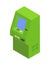 Minimalist green electronic ATM for banking financial service 3d icon isometric vector illustration