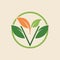 Minimalist green and orange logo featuring leaves for the vegan restaurant, Minimali, A minimalist logo for a vegan restaurant,