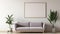 Minimalist Grey Sofa With Large Picture Frame In Zen-inspired Empty Room