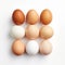 Minimalist Grids: White And Brown Eggs On White Background