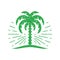 Minimalist hand drawn bright tropical palm tree shining decorative design green grunge texture