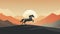 Minimalist Horse Running Illustration On Mountain Background