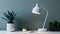 Minimalist Illumination: White Lamp and Green Succulent