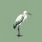 Minimalist Illustration Of A White Heron On Green Linoleum