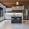 A minimalist, industrial kitchen with concrete countertops, stainless steel appliances, and open shelving1, Generative AI