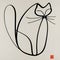 Minimalist ink drawing abstract image of the graceful figure of a cat.