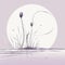 Minimalist Ink-wash Landscape: Purple Flowers On Water With Moon