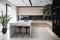 minimalist kitchen with clean, sleek lines and a touch of greenery