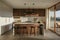 Minimalist kitchen and small pantry captured in morning light