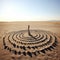 Minimalist Land Art: Stone Circle Sculpture With Spiral Vortex Patterns