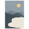 Minimalist landscape design, poster mountains lake full moon inspiration vector, landscape abstract contemporary collages vector,