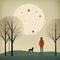 Minimalist Landscape Illustration Of A Dog Gazing At The Moon