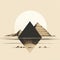 Minimalist Landscape Illustration: Pyramid Desert Sunrise In Geometric Style