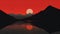 Minimalist Landscape Illustration With Sunset And Mountain In Red And Black