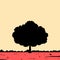 Minimalist landscape of silhouette of a single big tree